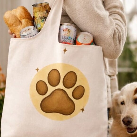 White Reusable Tote Bag with Kawaii Paw - Picture 3 of 5